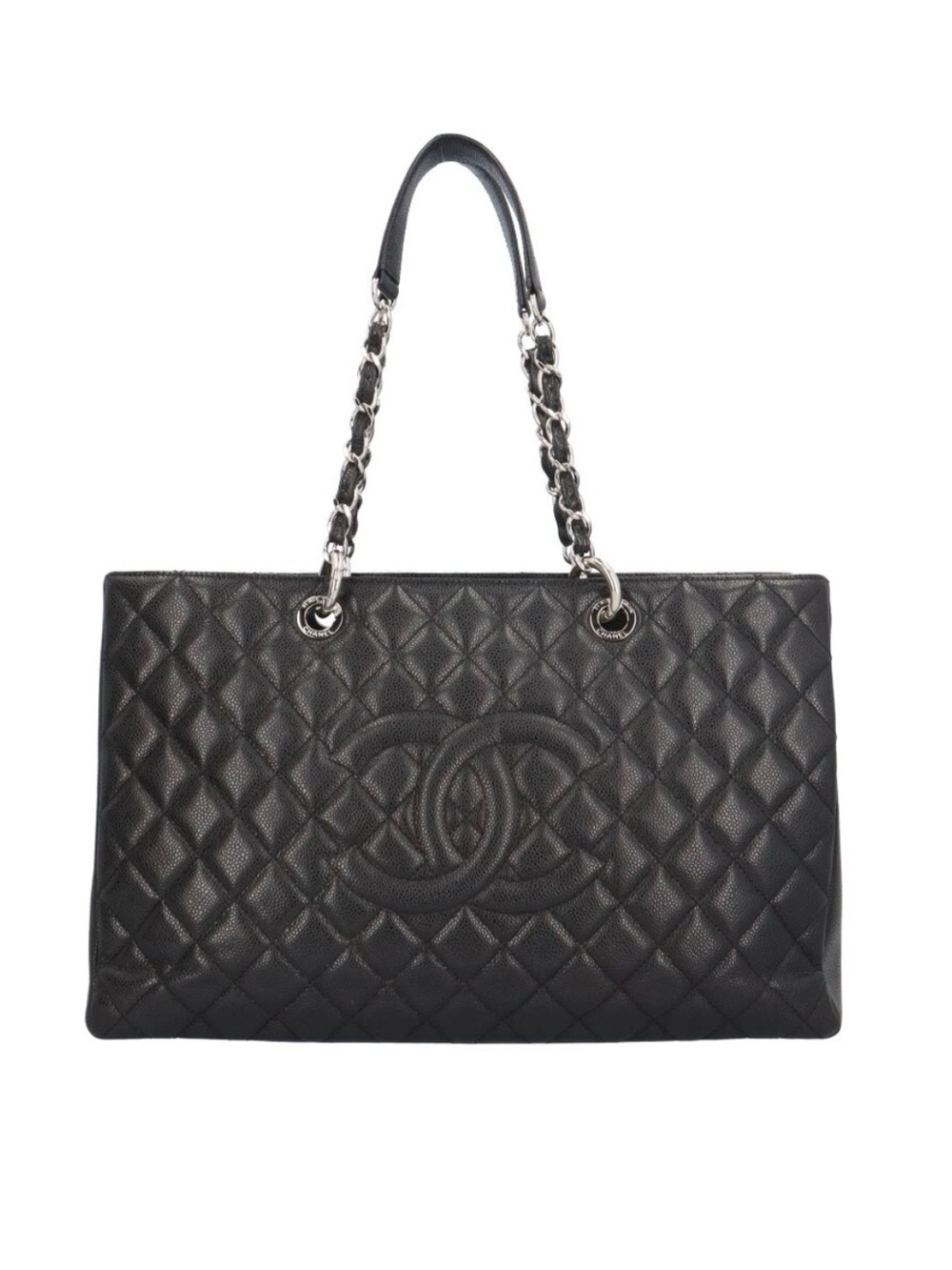 CHANEL Black Quilted Caviar Leather Grand Shopping Tote GST XL Bag SHW RARE